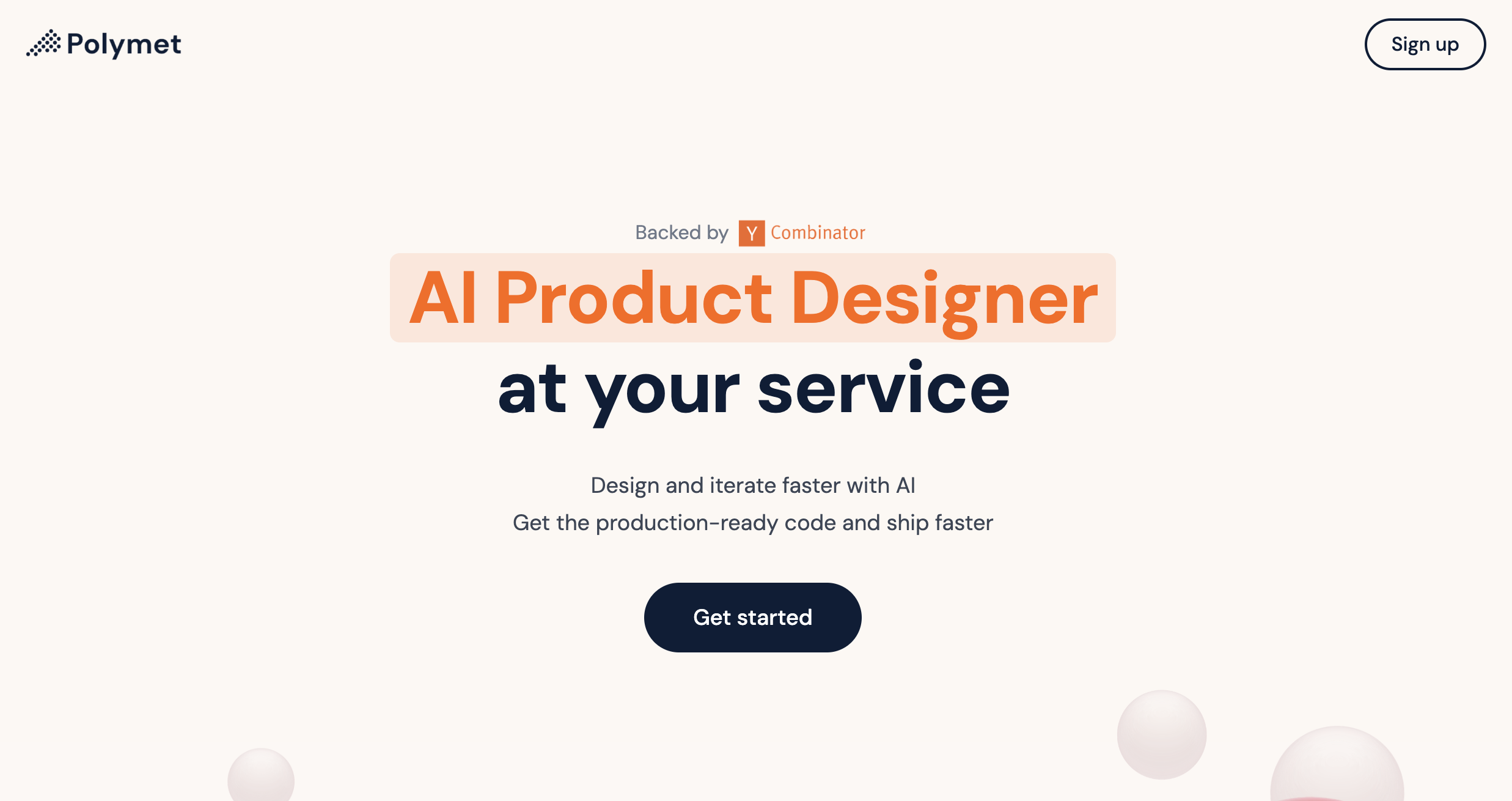 Top 5 Tech - the homepage of Polymet. Header reads 'AI Product Designer at your service'.